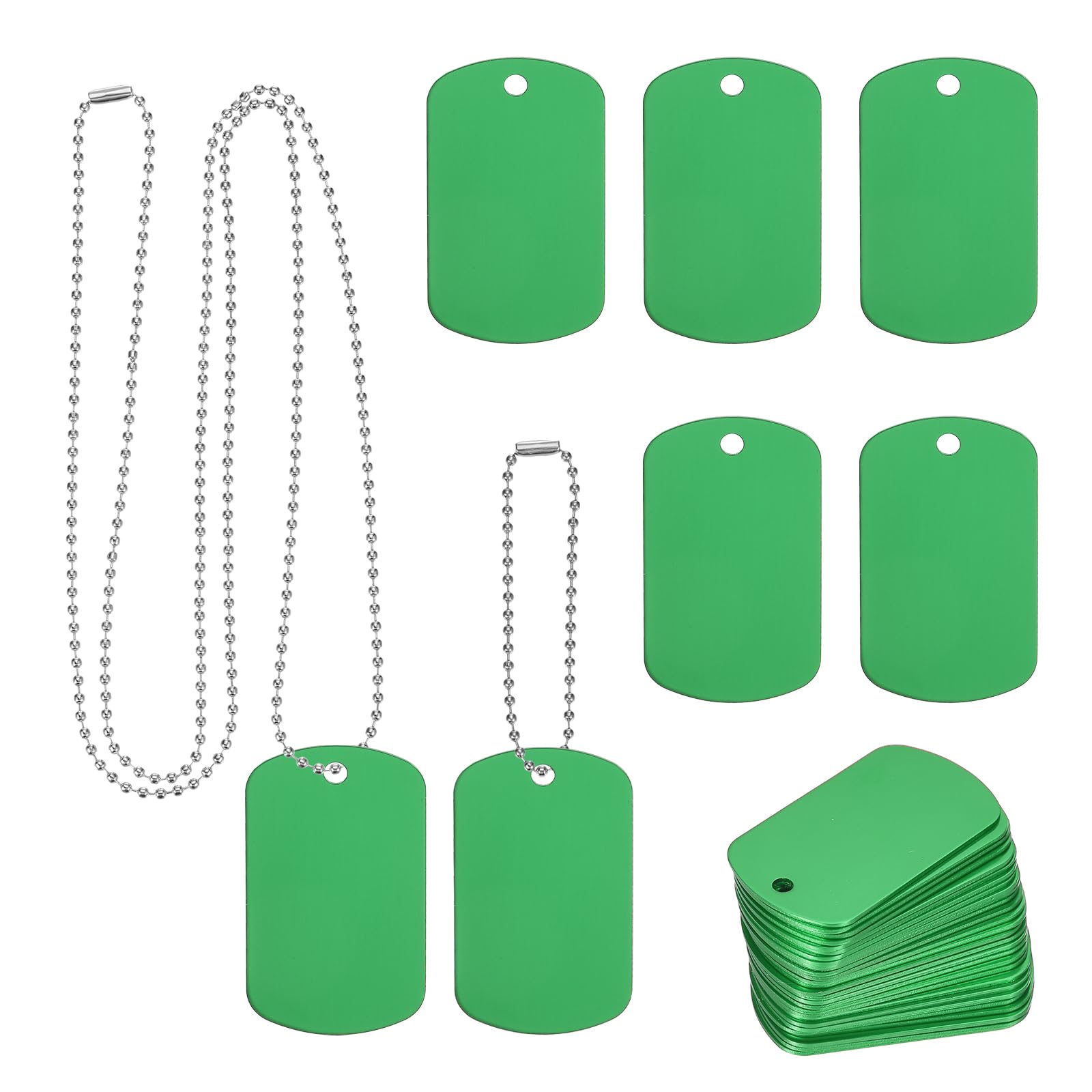 QUARKZMAN Targhette Per Cani Vuote Rettangolari Targhette In Alluminio Vuote Portachiavi Vuoti Due Dimensioni Lunghezza Catene A Sfera In Acciaio Targhette Personalizzate Verde 100 Pezzi
