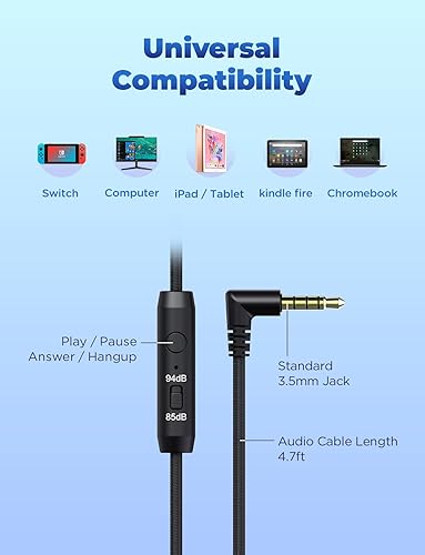Miniatura 5 de iClever - Audífonos de diadema con cable para niños, diadema ajustable, sonido estéreo, plegables, sin enredos, conector auxiliar de 0.138 pulgadas,