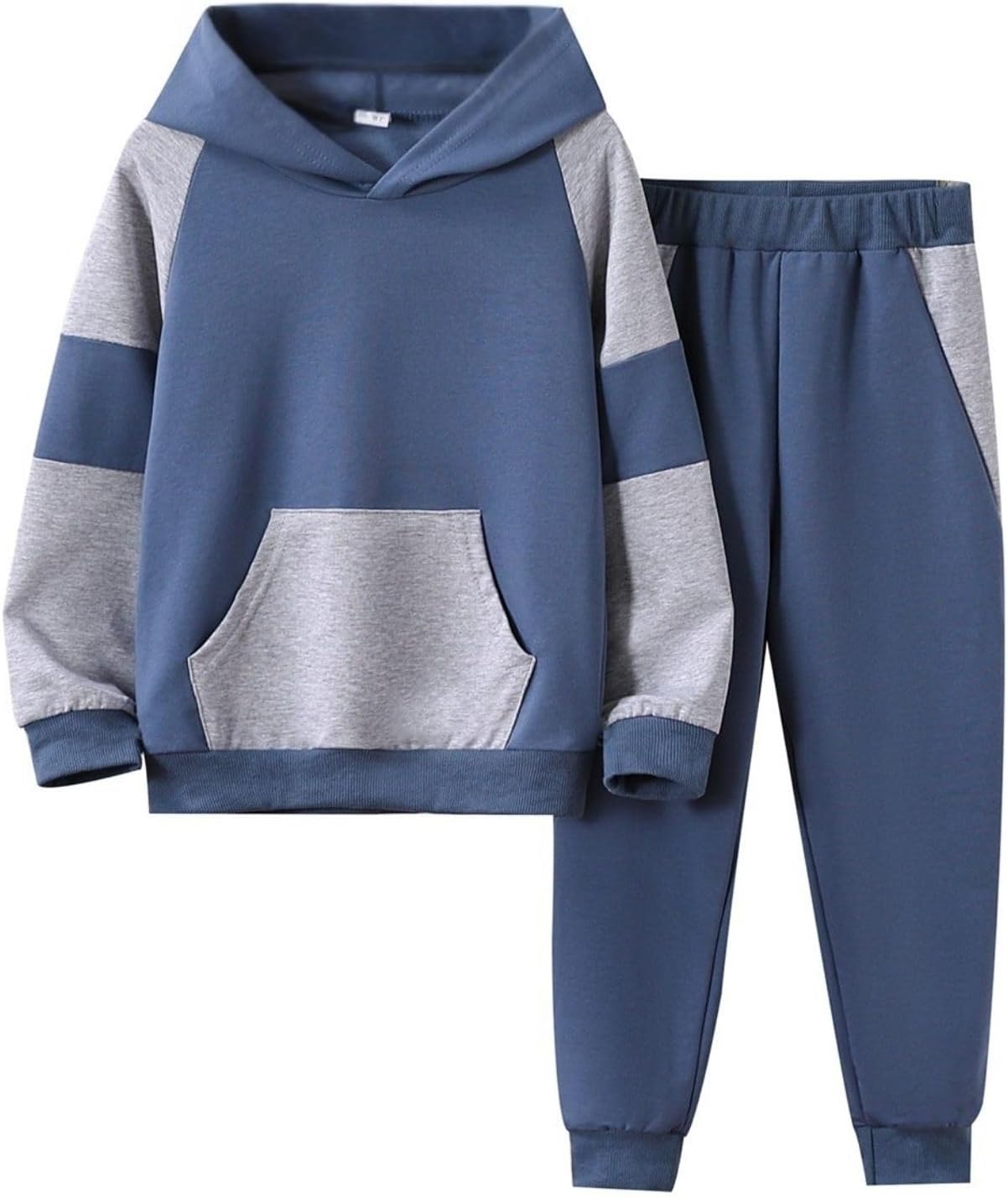 5-11Y Boys Clothes Long Sleeve Hooded Pullover Colorblock Sweatshirt + Pants 2pcs Fall Winter Outfit Set