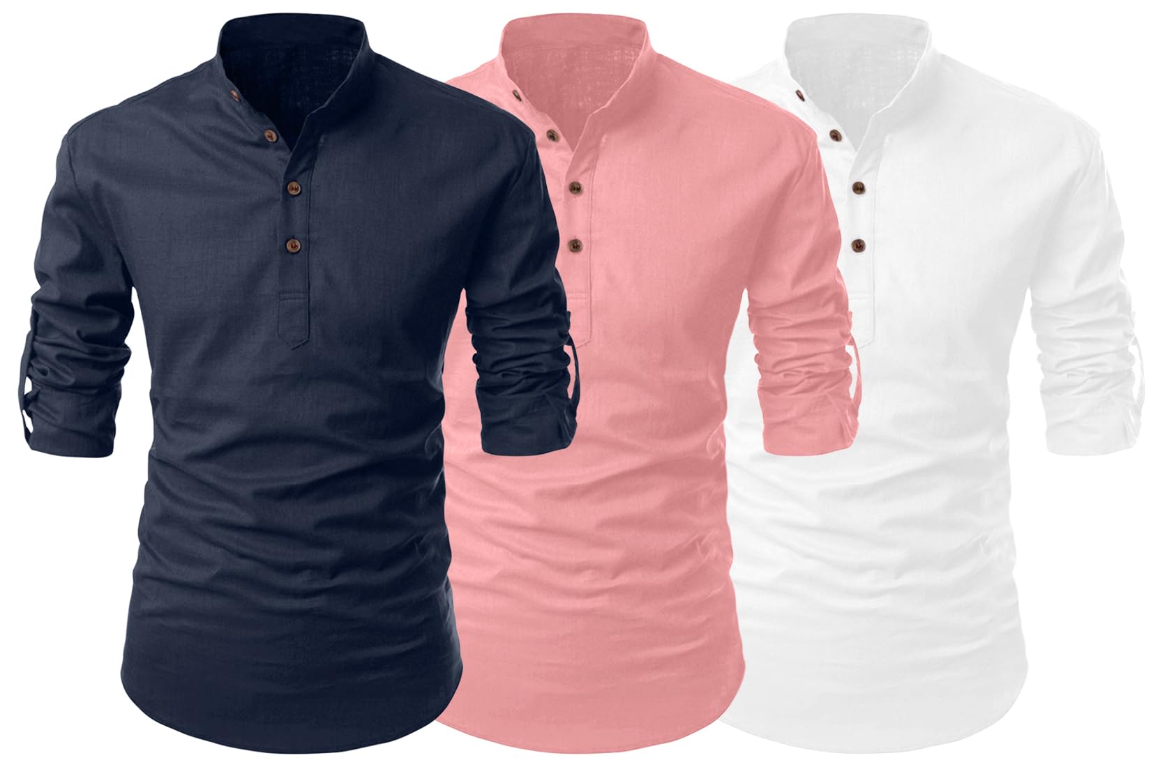 finivo fashion Combo of Men's Cotton Blend Solid Regular Fit Full Sleeve Straight Short Kurta Shirt, Casual and Formal Wear-picture-11