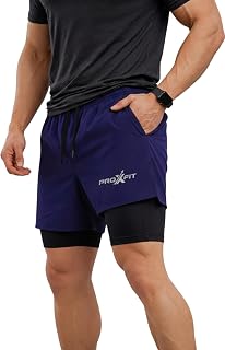 PROXFIT Mens Dual Shorts | Blue Color | Comfortable Fit Training Shorts with Compression Inner | Breathable Fabric Price In India