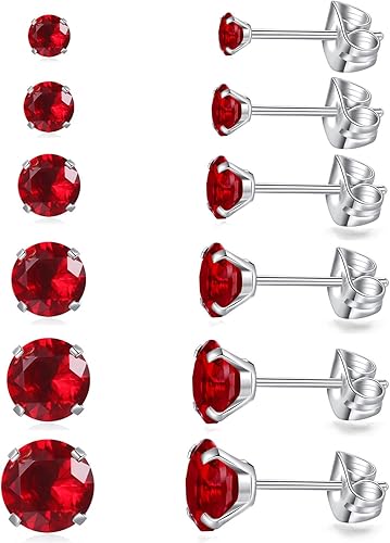 Juego de 6 pares de aretes tipo dormilona hipoalergénicos con circonita cúbica de acero inoxidable 316L, 0.118-0.315 in