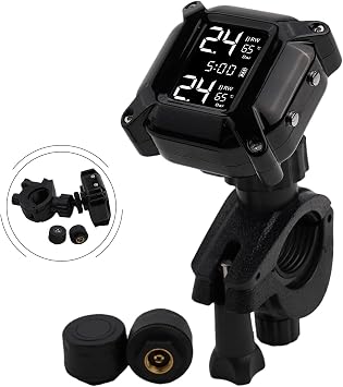 Wireless TPMS With 2 External Sensors, 7 Alarm Modes For Motorcycle/E-Bike, Real-Time Pressure & Temp Monitor, Waterproof(M6)