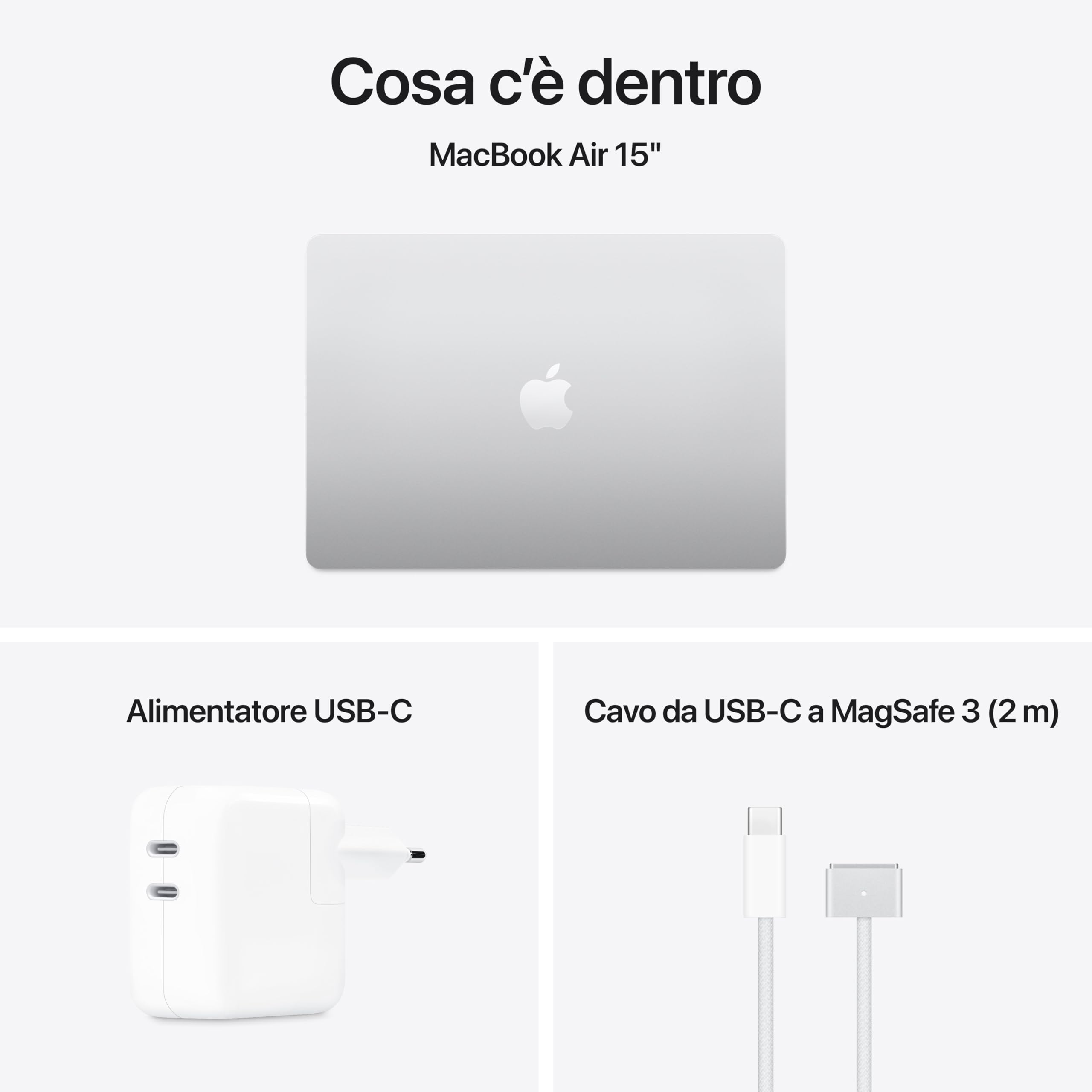 Apple Portatile MacBook Air 15'' con chip M4 (2025): progettato per Apple Intelligence, display Liquid Retina da 15,3'', 16GB di memoria unificata, 512GB di archiviazione SSD, Touch ID; Argento