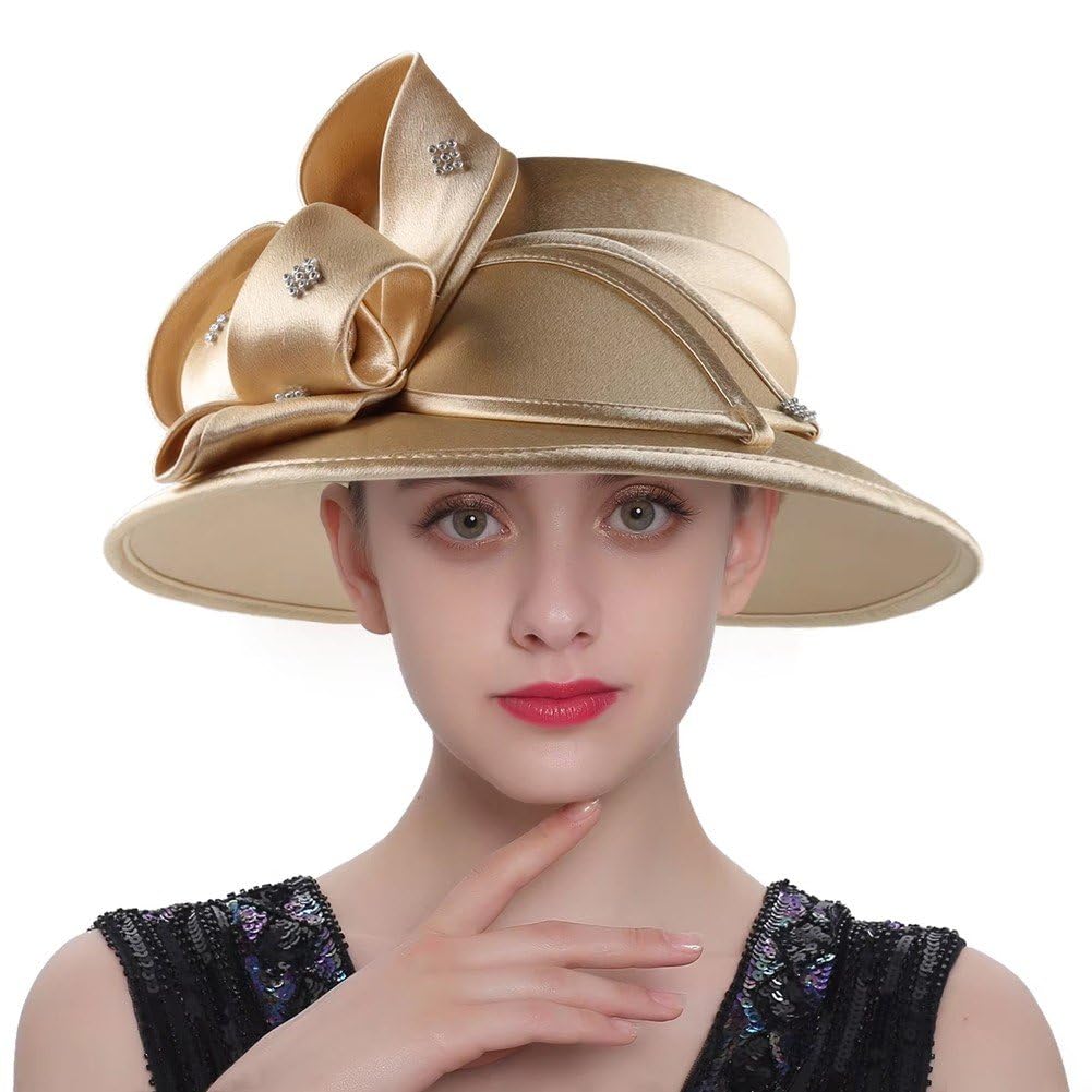 Wiywef Satin Cloth Church Hat Women Wide Brim Hat Elegant  display picture 1