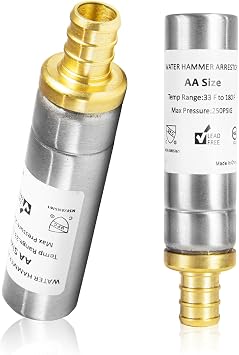 2-Pack HeSun Stainless Steel Straight Water Hammer Arrestor, 1/2-Inch PEX Crimp Connection, ASTM F1807HAMMER002-2