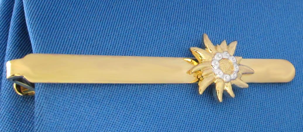 Edelweiss Krawattennadel Krawattenklammer überwiegend vergoldet - Bicolor m.i. Germany + Geschenkbox schönes Trachten Accessoire für den Herren