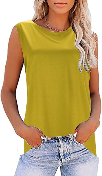 Comfort Tees for Women's Ladies Solid Color Sleeveless T Shirt Loose Summer Casual Fashion Vest Top Outer Wear