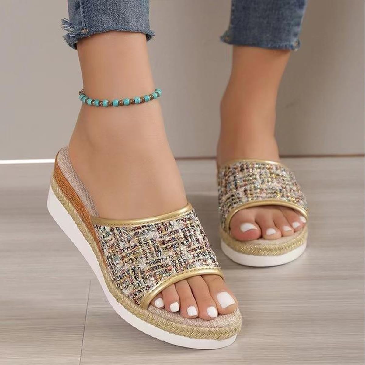 Orthopedic Sandals Platform Wedges Sandals Women Dressy Fashion Espadrilles Sandals Casual Summer High Heels Open Toe Sandals Slip on Shoes Orthopedic Sandals (Color : Light Yellow, Size : 9 US)