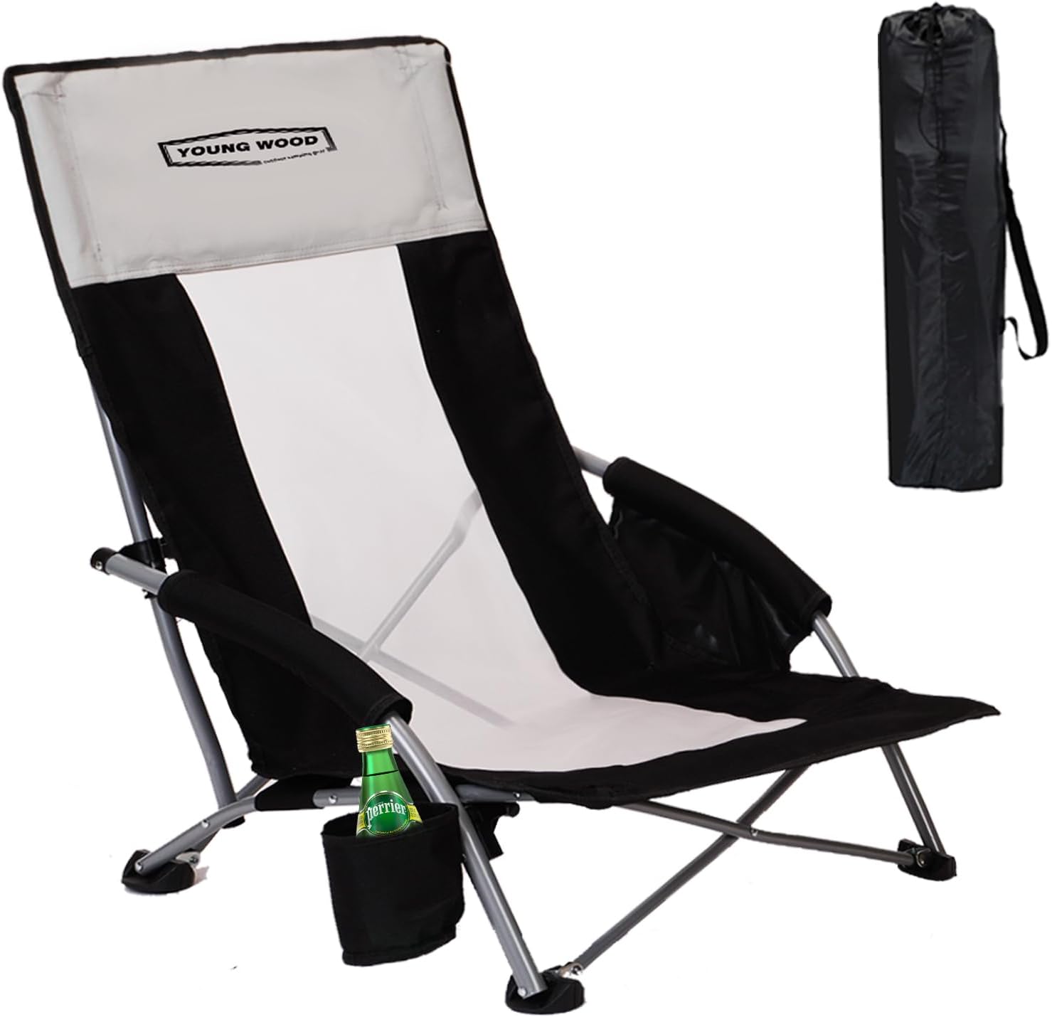 YOUNG WOOD High Beach Chair, Camping Chair, High Back Extra Wide Seat Chair with Comfortable Pillow & Storage Pocketsuitable for Adults, Children and Pets,Load Capacity 350lb,Pink,1p