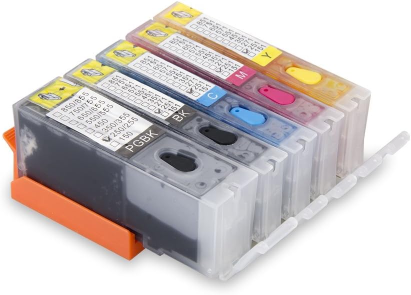 Aomya 5 Pack PGI-250 CLI-251 Refillable Ink Cartridge Full Ink with Auto Reset Chip Replacement for Canon Pixma IP8720 iX6820 MG7520 MG5500 MX922 MX92