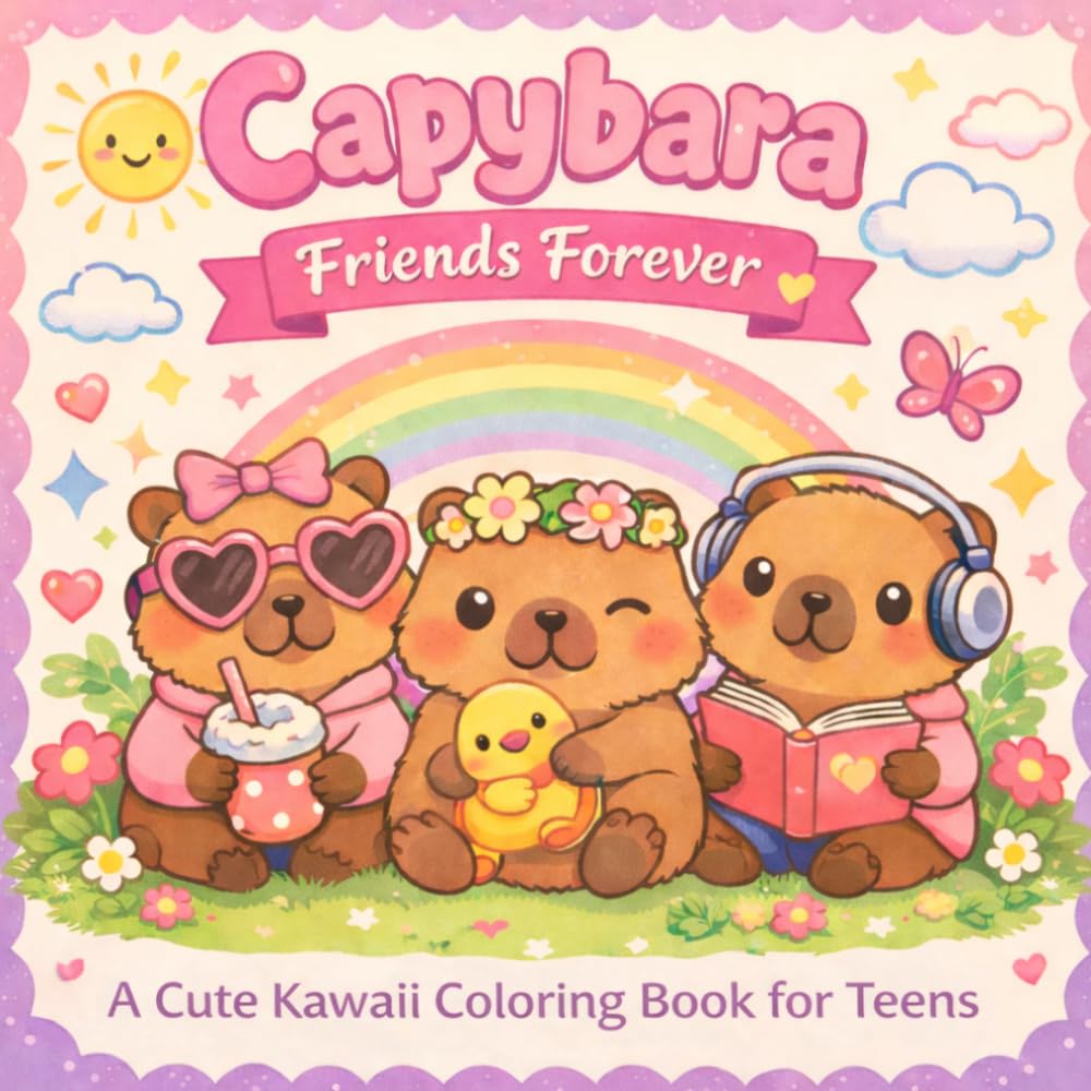 Capybara Friends Forever: A Cute Kawaii Coloring Book for Teens