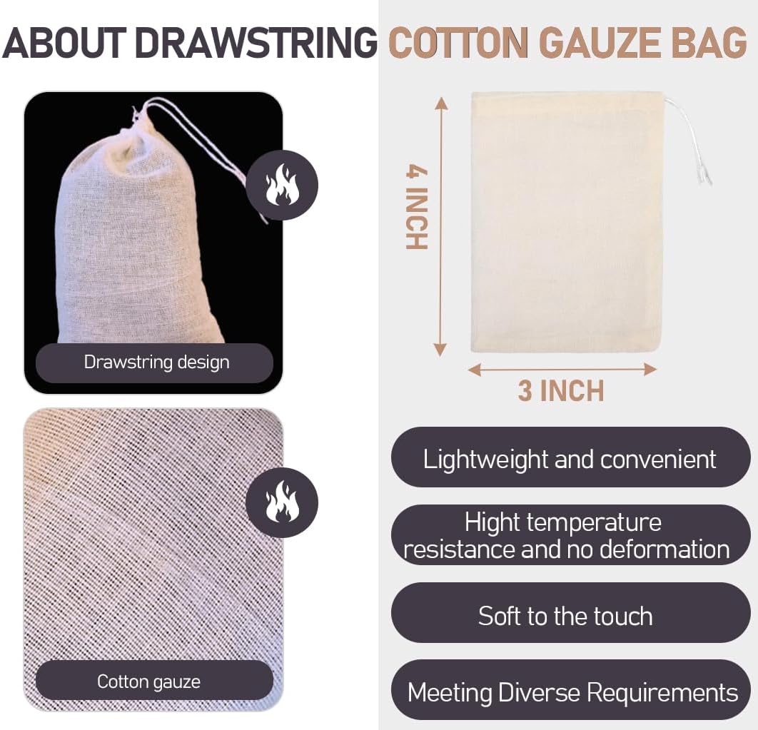 Spice Bags for Cooking - 50PCS Reusable Tea Bags,Reusable Sachet Drawstring Packing Bags,Cheesecloth Cold Brew Coffee Bags,Cotton Bags,Empty Tea Bags for Tea,Filtering Soya Milk,Coffee 4x3In