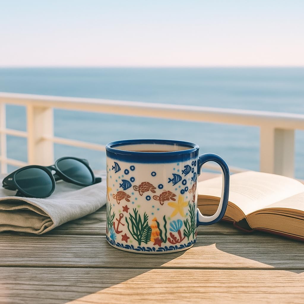 Blue Rose Polish Pottery - Yellow Atlantis Coffee Mug - 12 oz - Perfect Mug for the Office, Home, or a Gift