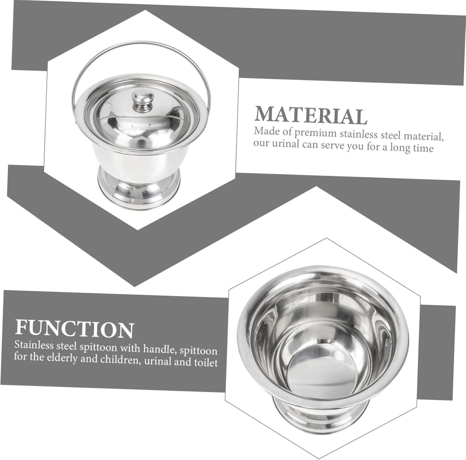 Stainless Steel Chamber Pot with Handle and Lid 36-Piece Set Portable Urinal for Elderly and Children Nighttime Urine Pot Easy to Clean Bedpan