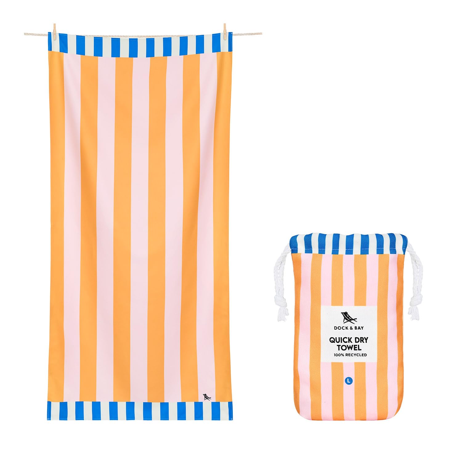 Dock & Bay Beach Towel - Quick Dry, Sand Free - Compact, Lightweight - 100% Recycled - Includes Bag - Cabana Light - Malibu Pink - Large (160x90cm, 63x35) — view 32