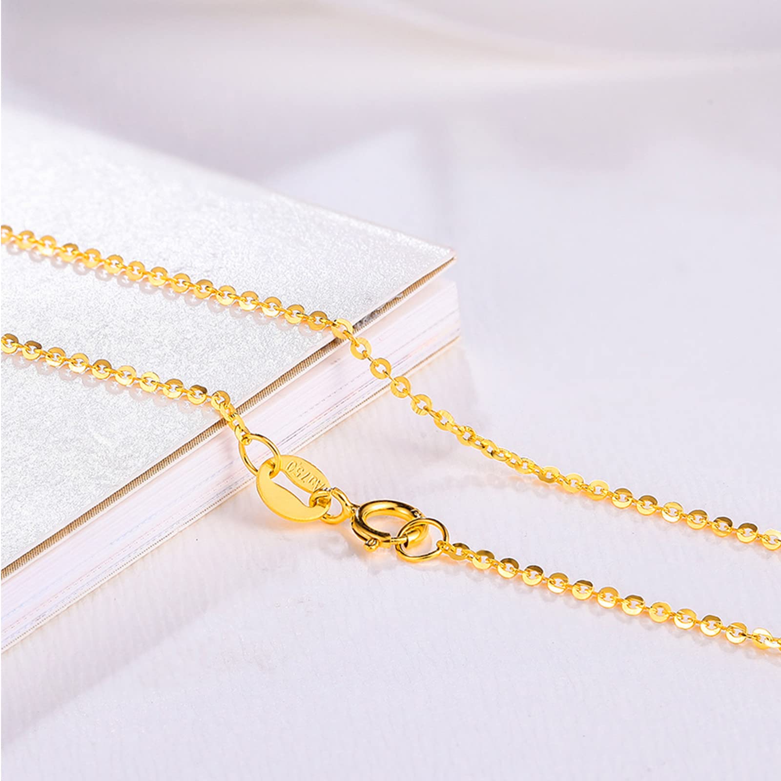 18K Gold Kabelkette 750er Gold O-Link-Kette für Damen Herren 40/42/45cm | 18K Gelbgold Chain Halskette Schmuck für Ihn Sie Paar Geschenke Valentinstag Jahrestag Geburtstag