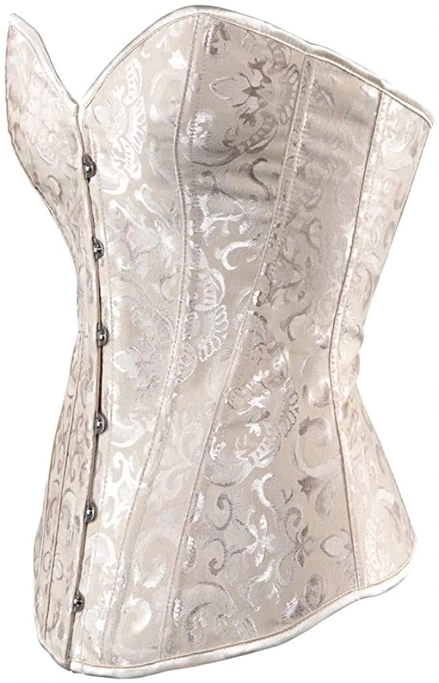 Jutrisujo Women's Khaki Corset Bustier For Top Boned Brocade Classic Floral Vintage Plus Size S