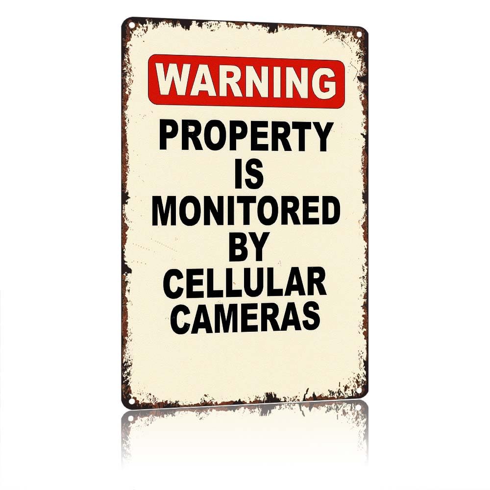 peiyeety WARNING Property Is Monitored By Cellular Cameras, Vintage 12x8 Inch Aluminum Metal Sign, Rustic Decorative Warning Sign for Outdoor Fence Yard Garden Property