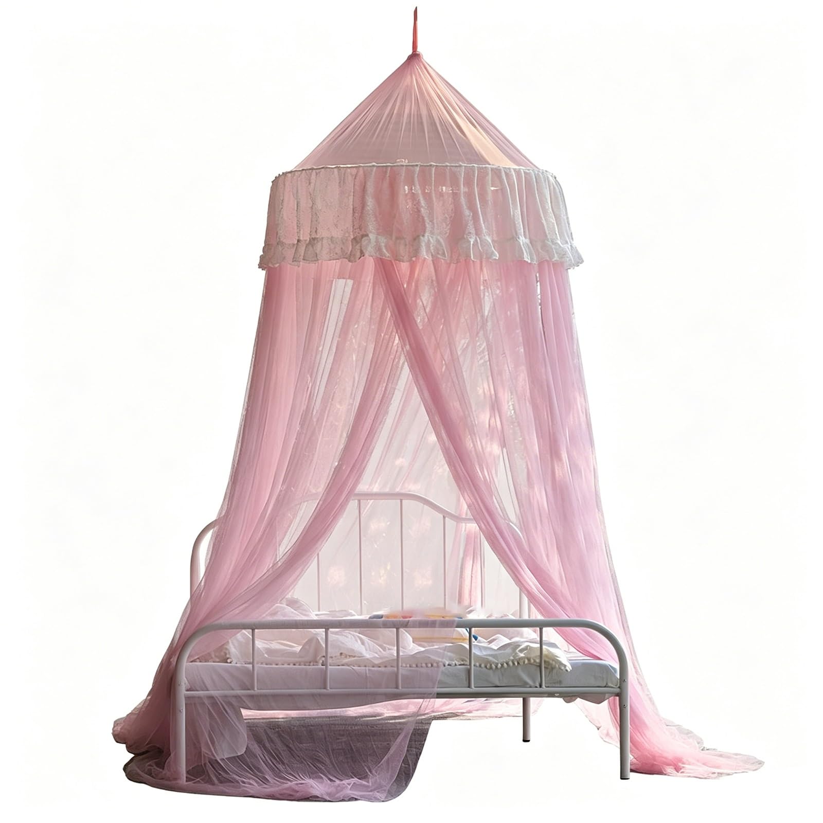 SARKEY Prinzessinnen Betthimmel,Luxuriöse Spitze,Atmungsaktives Mesh Zelt Bett Vorhang,Feines Durchsichtiges Netz,Kuppelbetthimmel,Hochzeit,Schlafzimmer,Dekoration(Light pink)