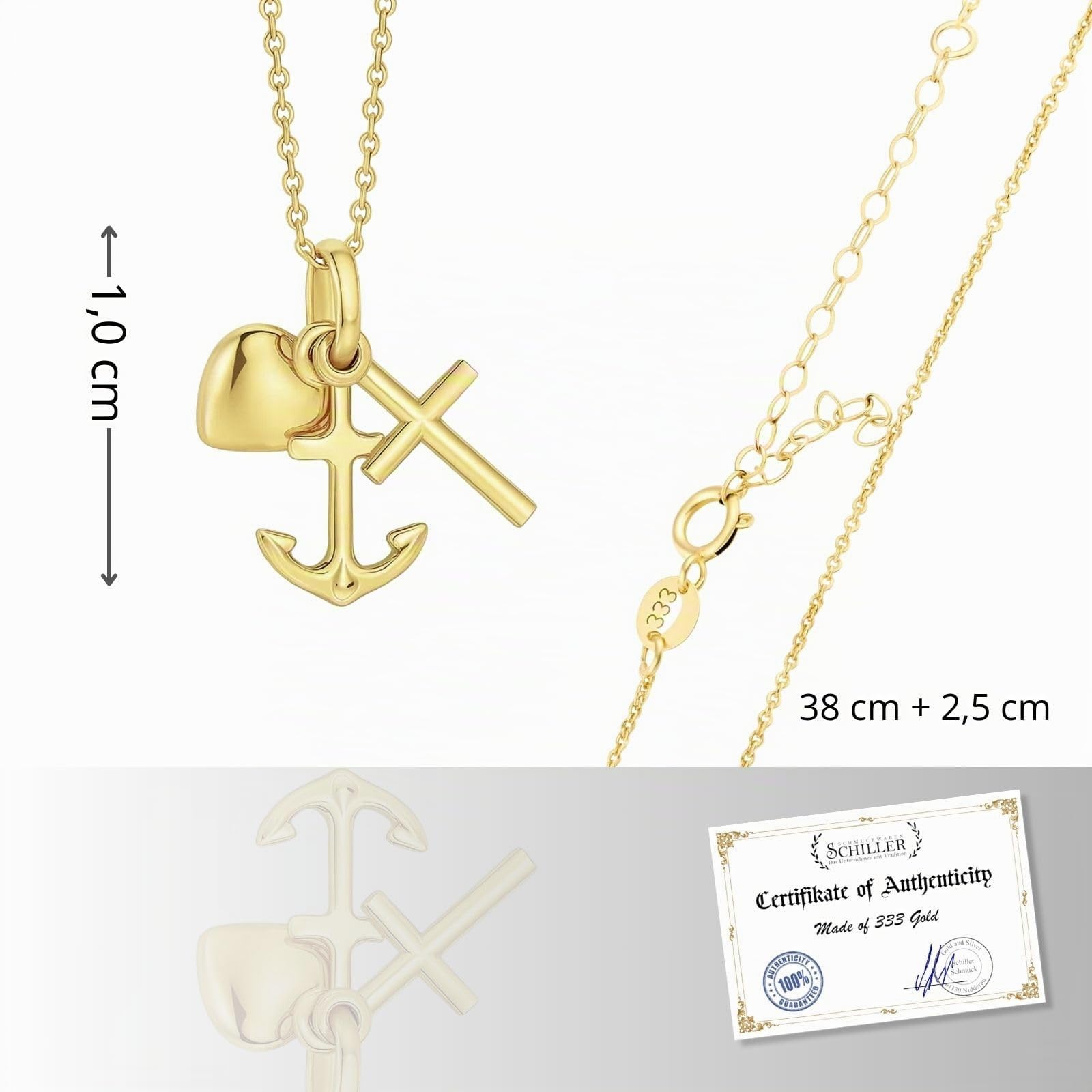 Goldkette Mit Anker Herz Und Kreuz Anhänger Verstellbare Länge Geschenkbox