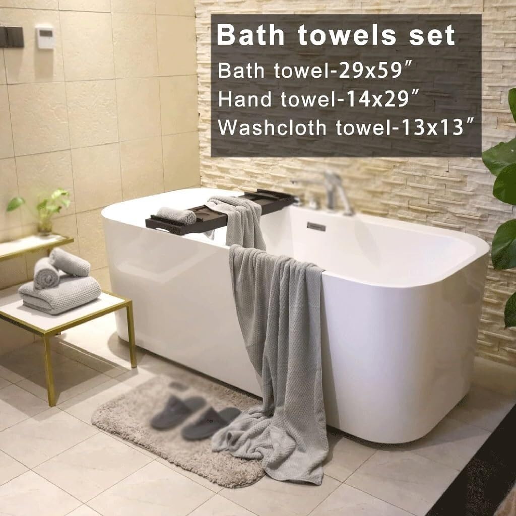 Towel Set Quick Drying Fiber Towels Bathroom Hand Polyester Towel Set of 6 (Gray As Shown)