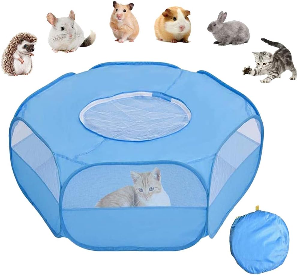 Suwikeke Small Animal Playpen, Breathable Pet Cage Tent, Foldable Portable Exercise Pet Fence, with Anti Escape Top Cover for Hamster…