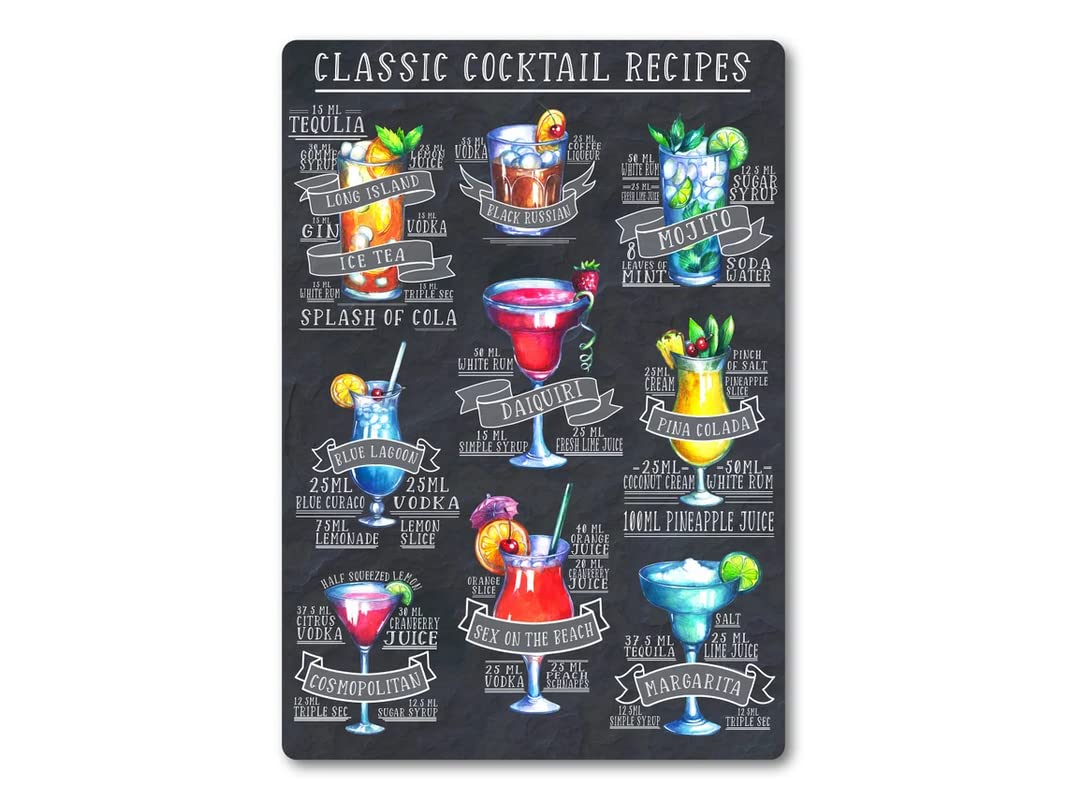 Kueprae A232 Tin Sign Nostalgic Metal Sign Classic Cocktail Recipes Metal Sign Plaque. Kitchen Home Bar Pub Restaurant 8X12 Inch