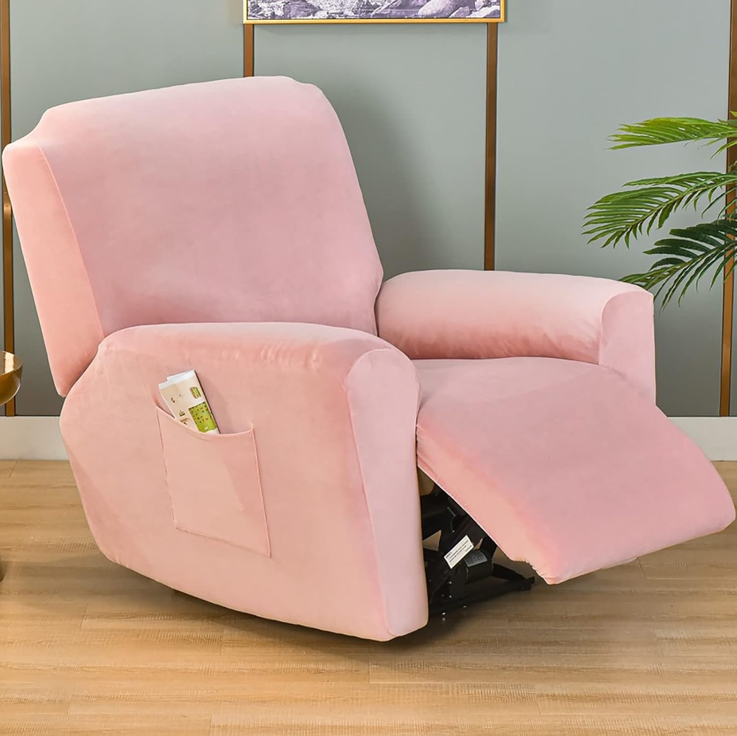 ZSDCGC 1 Seat Velvet Stretch Recliner Cover, 4Pieces