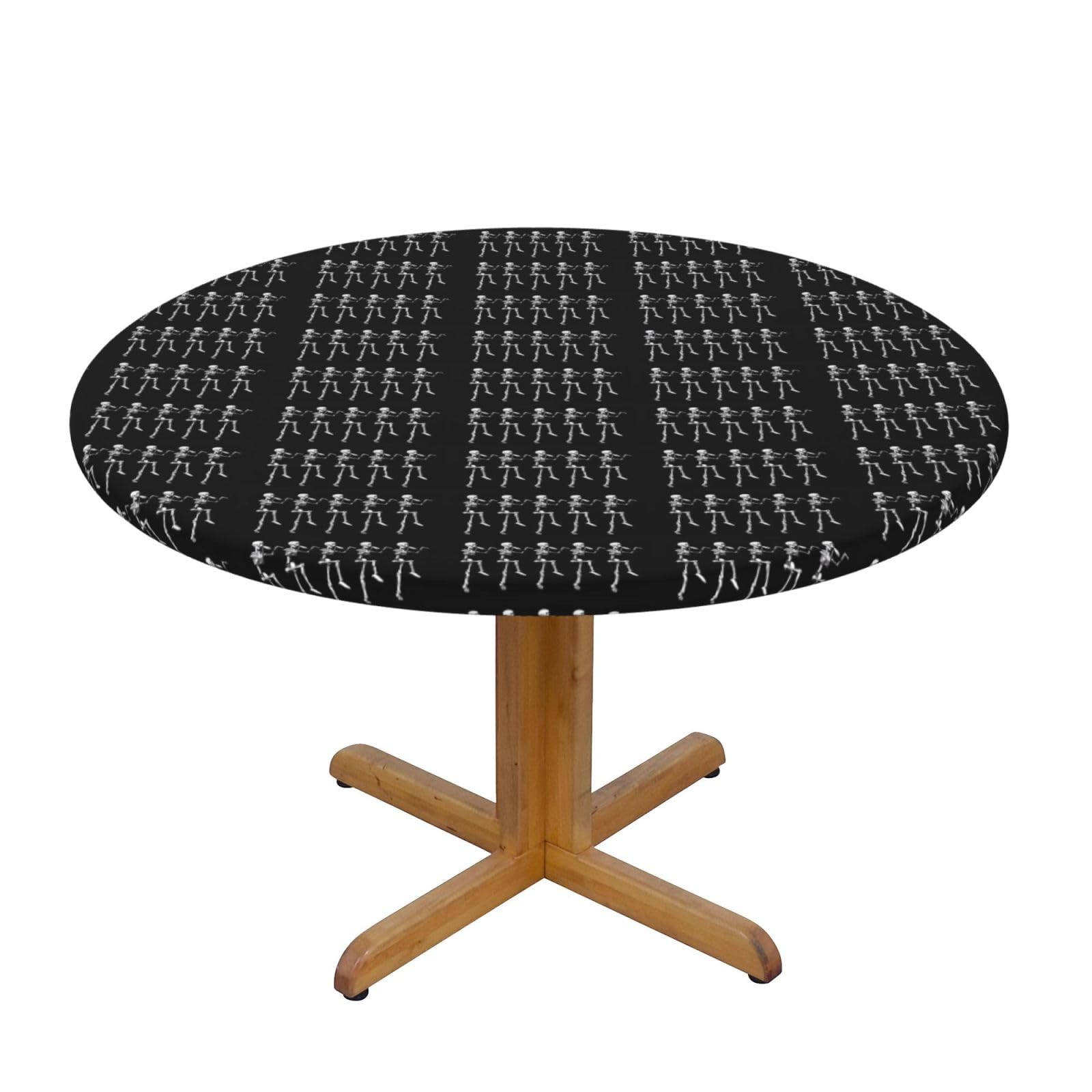 PPHGUT Halloween Posable Skeleton Skull Print Round Tablecloth Family Table Cover Kitchen Wedding Party Everyday Outdoor