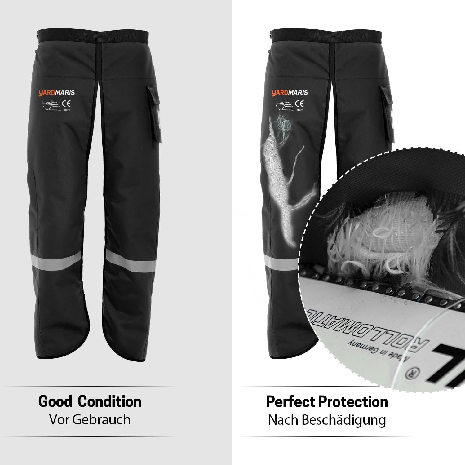 Pantalones anti-corte para motosierra con cinturón ajustable y bandas reflectantes 3M - Certificado UL (Negro)