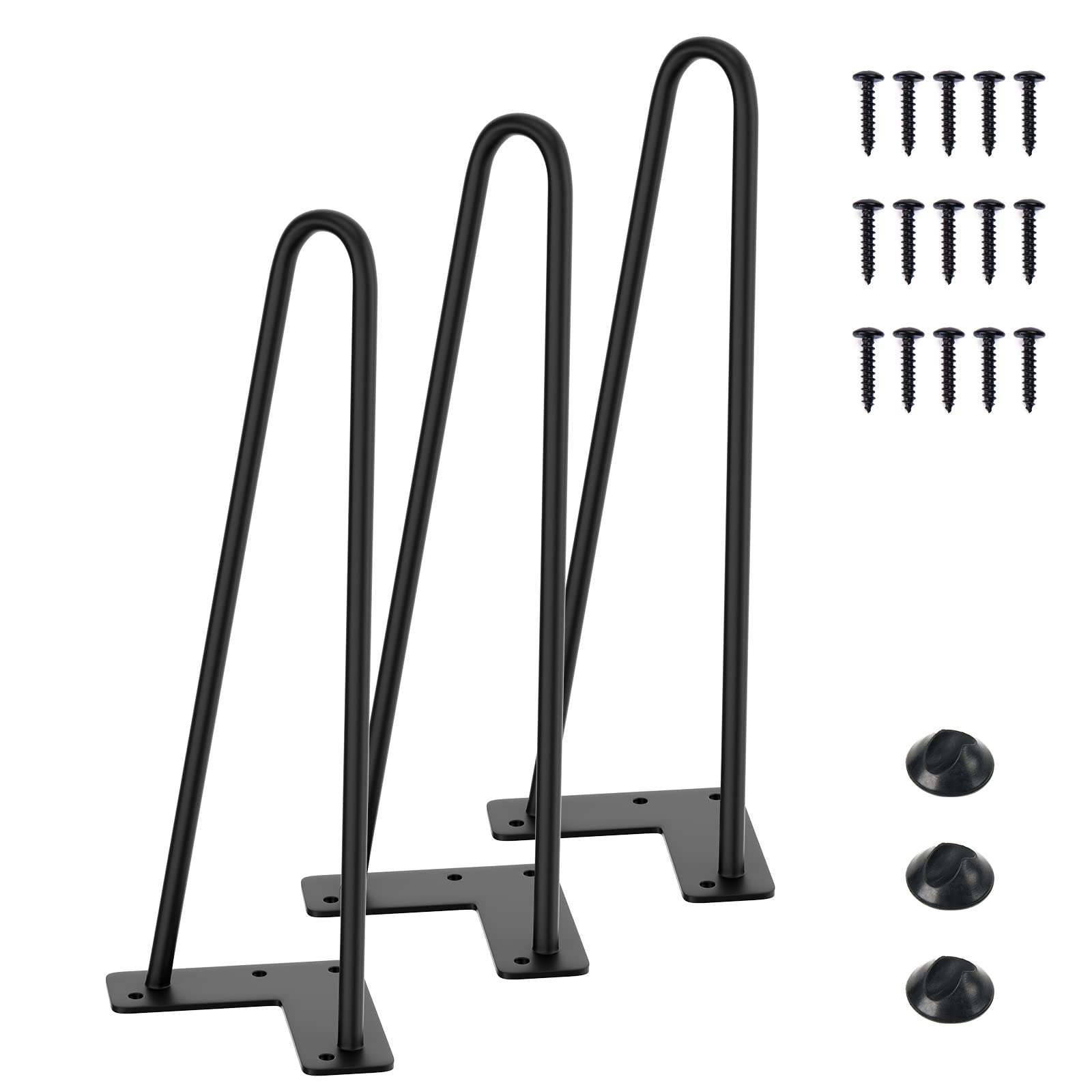 SMARTSTANDARD 12 Inch Heavy Duty Hairpin Furniture Legs, Metal Home DIY Projects for Nightstand, Coffee Table, Desk, etc with Rubber Floor Protectors Black 3PCS