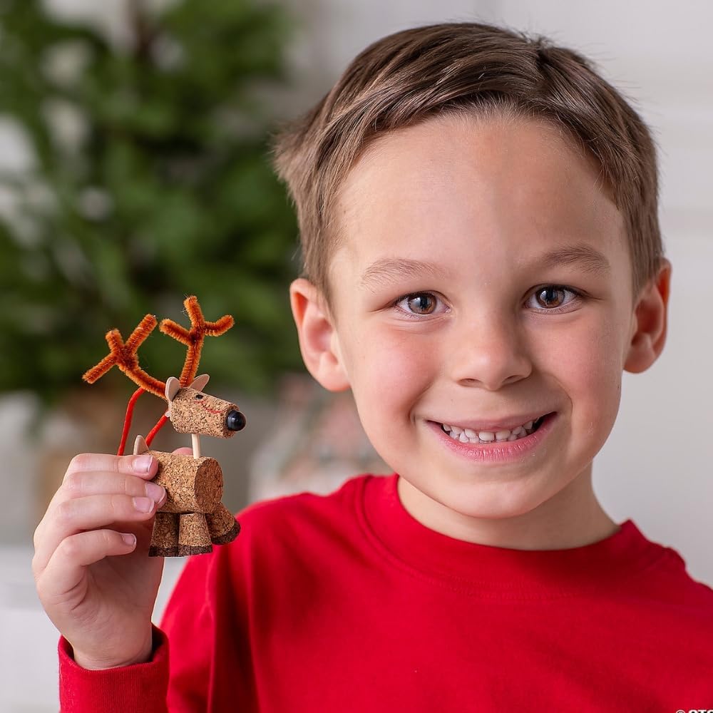 Fun Express Cork Reindeer Christmas Ornament Craft Kits - Makes 12 DIY Christmas Ornaments for Kids Holiday Crafts & Activities | Easy Christmas Craft Supplies for Ages 5+ with Pre-Packaged Materials