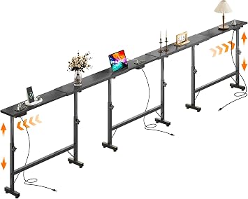 106"-157" Adjustable Length Behind Couch Sofa Table with 3 Power Outlets