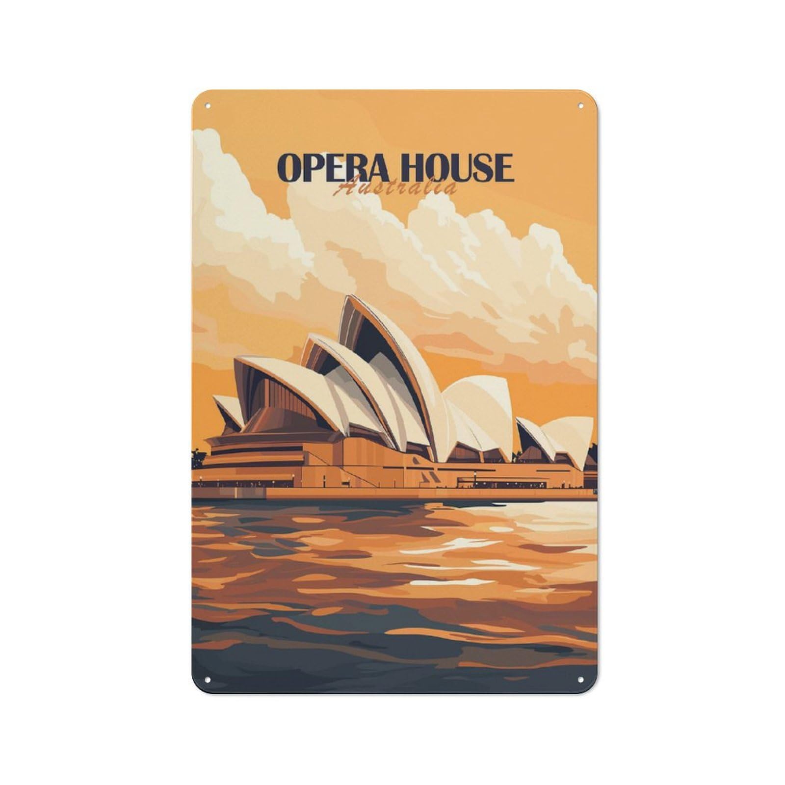 Junmoney Style-21 Sydney Opera House Printed Metal Sign 30X20cm For Studio Or Craft Room, A Decorative Gift For A Newly Furnished Studio And Craft Room