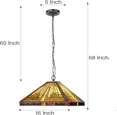 Miniatura 4 de Capulina Tiffany - Lámpara colgante de vitrales de 16 pulgadas de ancho, estilo rústico antiguo Tiffany, lámpara colgante para cocina, isla,