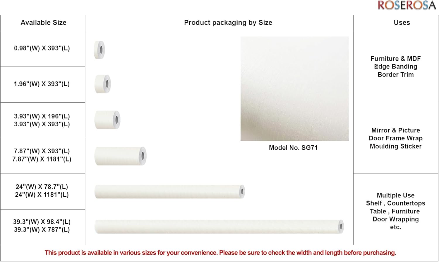 ROSEROSA Peel and Stick Solid Faux Wood Architectural Film Self-Adhesive Vinyl Film Wallpaper Door Wrap Counter Top Border Mirror Molding Trim SG71