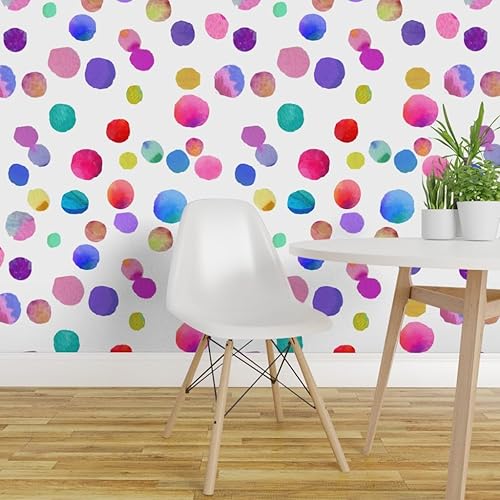 Miniatura 3 de Spoonflower Removable Wallpaper 9ft x 2ft - Little Drops Love Polka Dots Watercolor Spots Pastel Colors Bright Colorful Circles Nursery Minimal