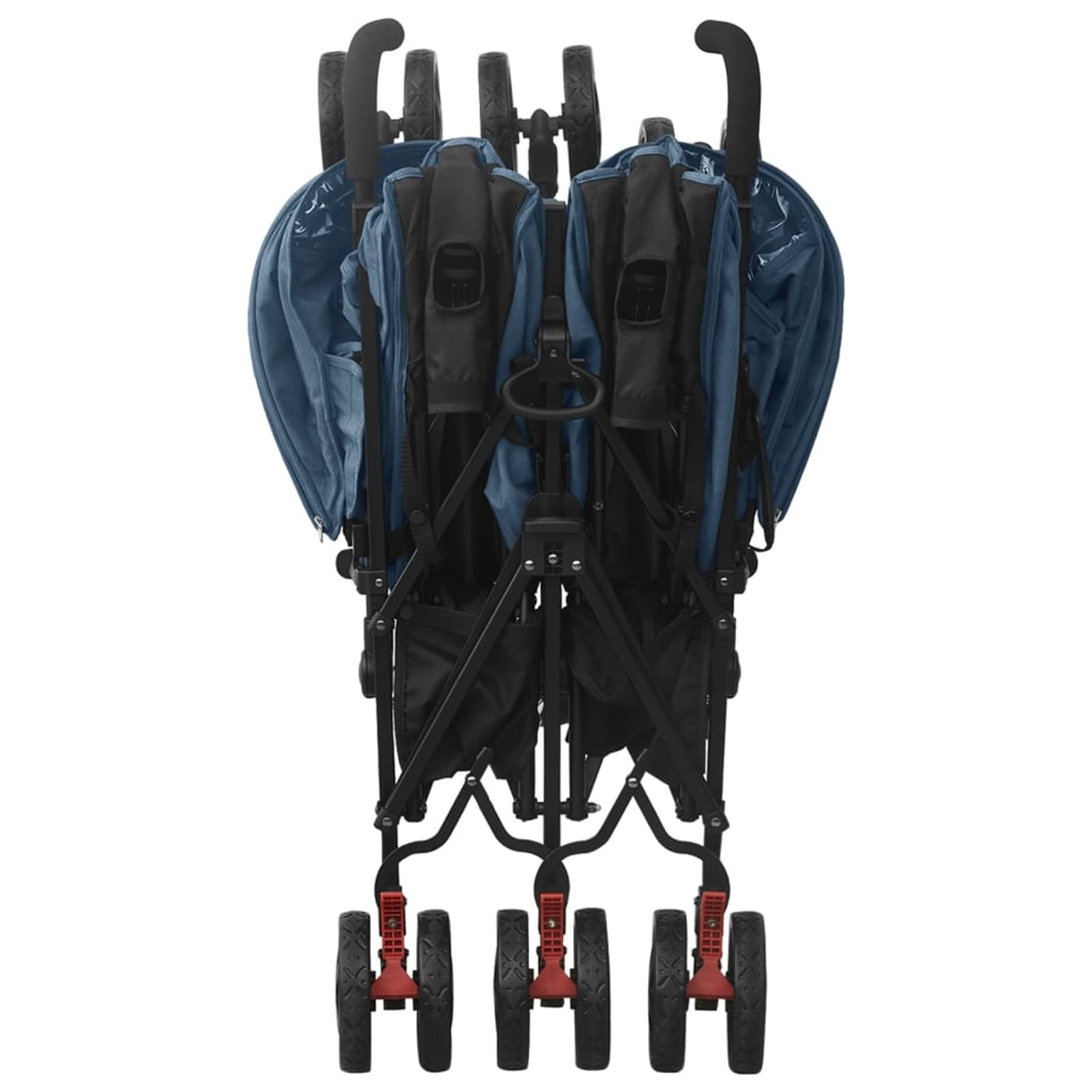 Carrito para Gemelos Silla de Paseo Gemelar Cochecito Doble Reclinable y Plegable Sillita Doble Cochecito Hermanos para Bebé Niño de Acero Azul Marino