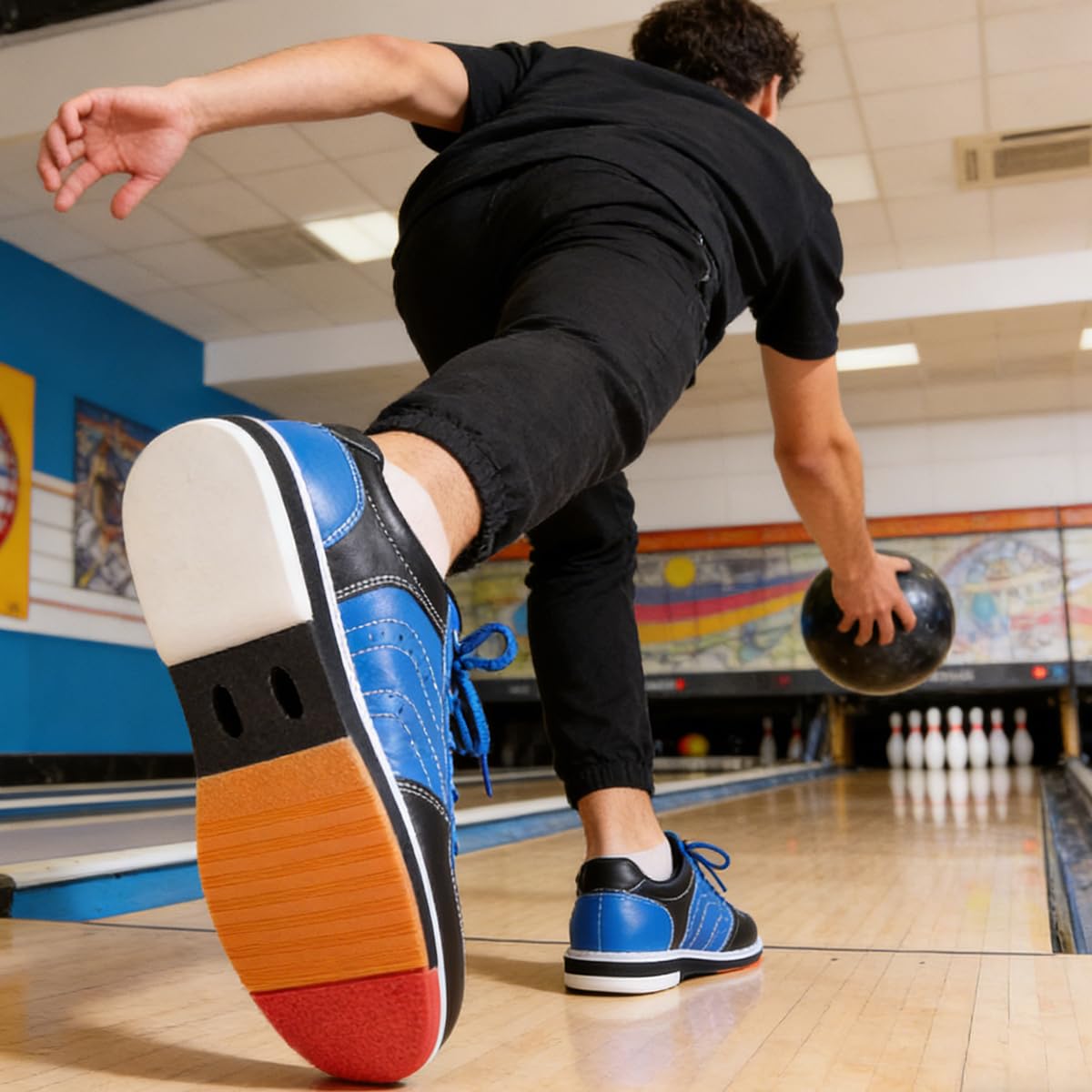 Herren Bowlingschuhe Leichte rutschfest Schnürung Bowl Sneakers Bequeme Atmungsaktive Gleitsohlen Für Rechtshänder