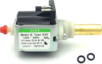 ULKA Model E Type EX5 Solenoid Vibratory Water Pump with with Two Seal OR 2025 1/1 min ON/OFF, 120V 60Hz 41W, Brass Shaft Replacement for Rancilio Silvia Espresso Machine