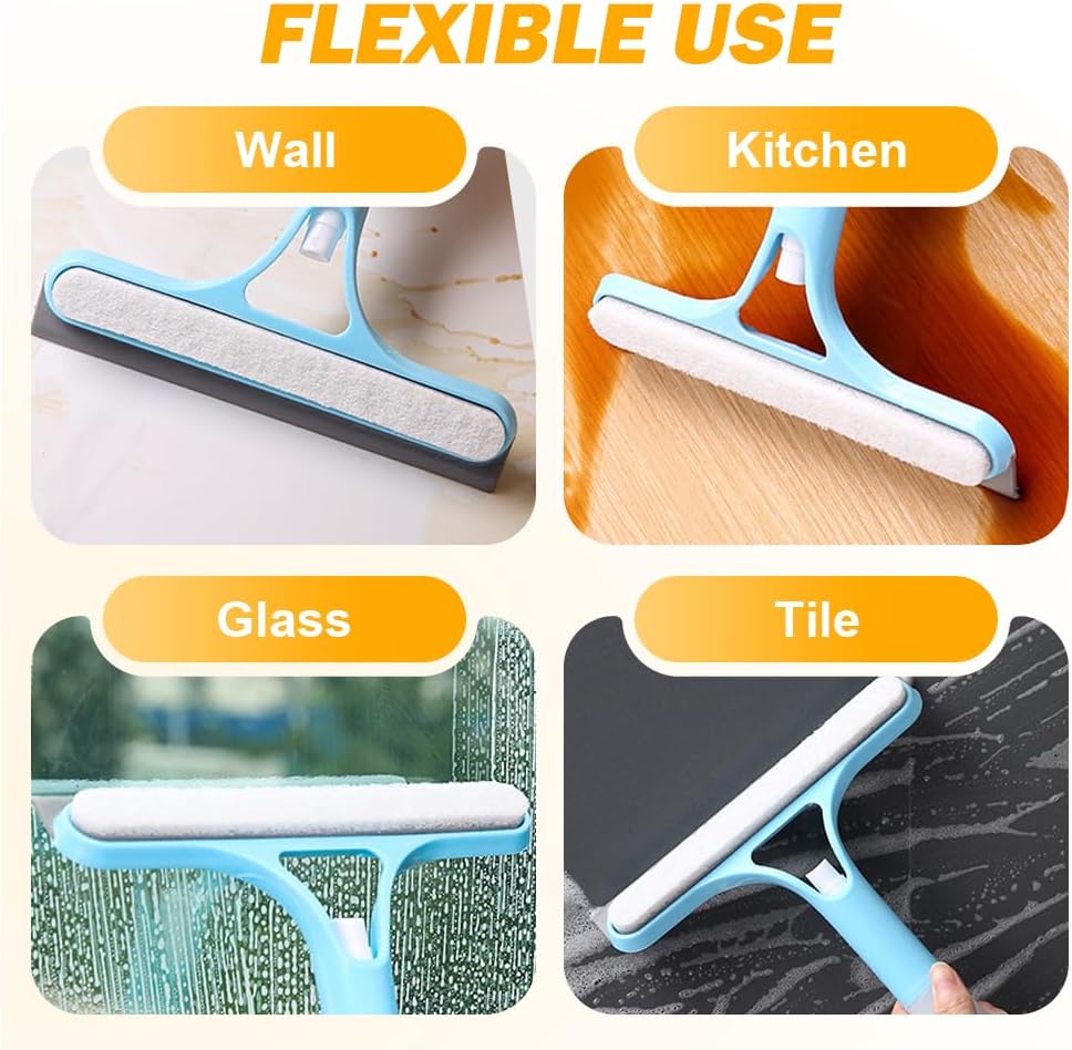 3 in 1 Window Cleaning Scraper, 2025 New Squeegee for Shower Glass, 3 in 1 Spray Function for Glass Doors for Windows Glass, Mirrors Scraper, Brush. All-Purpose Window Cleaner Tool (Yellow)