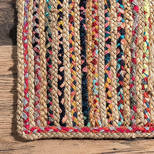 Image of Handwoven Natural Jute Braided Carpet Mats | Reversible Floor Covering Carpets Rug Mat | Anti Slip Backing Heavy Carpet Runner for Living Room Bedroom Carpet Jute- chindi (4x6 feet)