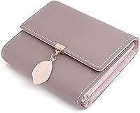 Vista 129 de UTO - Cartera pequeña RFID de piel sintética con dije de hoja, cierre de cremallera y tarjetero.