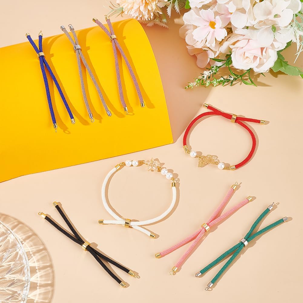 UNICRAFTALE 16Pcs 16 Colors Nylon Twist Cord Bracelet Making Sets 8.66-9.06 inch Slider Bracelets Nylon Cord Chain Link Bracelet with Metal Findings Adjustable Bracelets Chains for Jewelry Making - Image 2