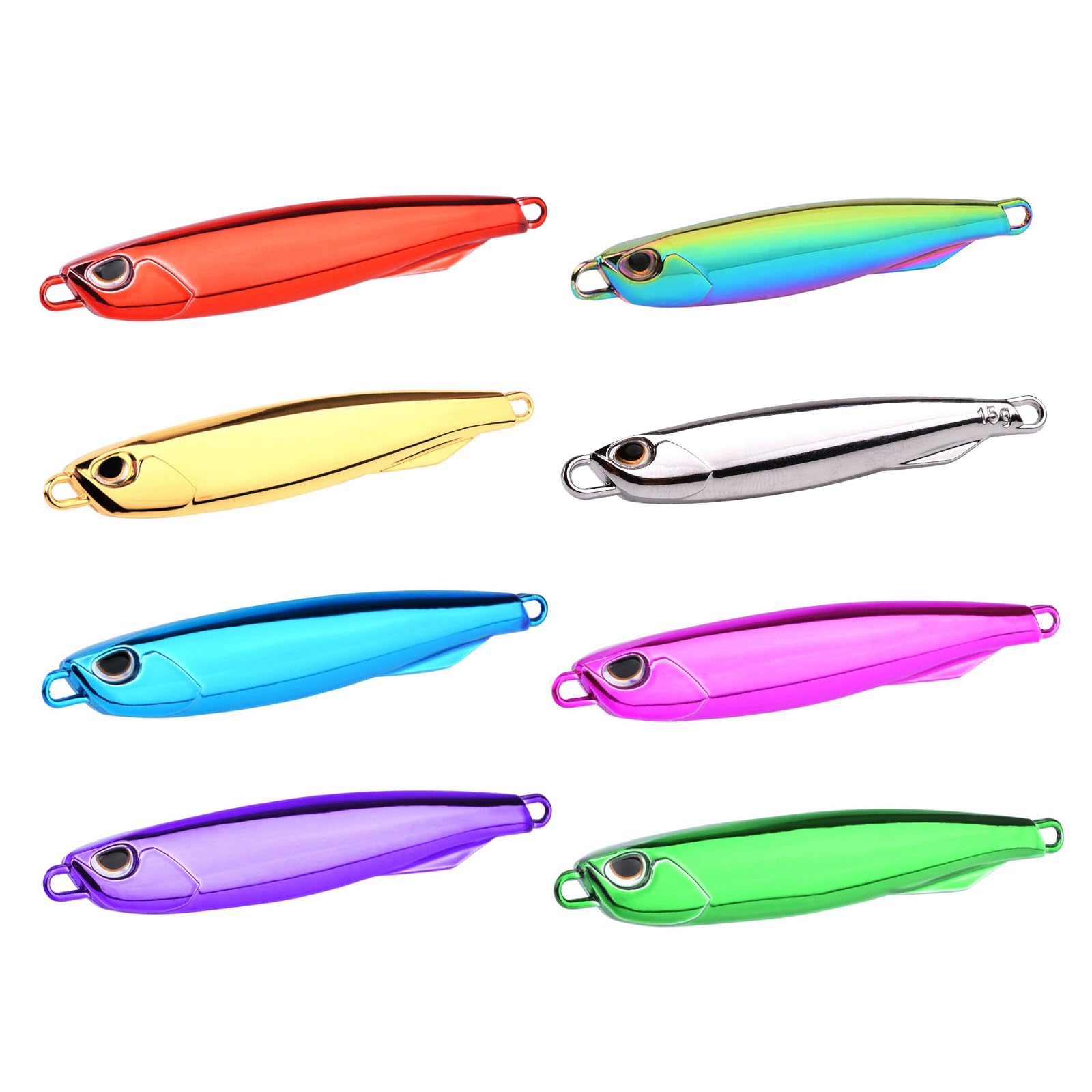 Generisch 8 Stück Metallguss Jigs Löffel Angelköder Angelgerät | Angelzubehör, einfach zu bedienen, 3D Augen, Angel Jigs, Köder für Süßwasser, Meerwasser, künstliche Köder