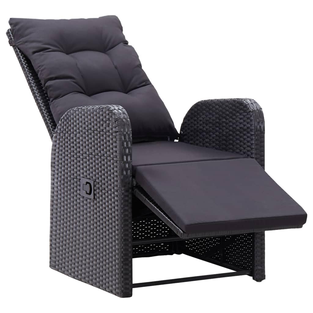 HUAKEHOM 2 STK. Garten Liegestuhl mit Auflagen Gartenstuhl Relaxstuhl Sessel Stuhl Gartensessel mit Kissen Gartenmöbel Hochlehner Schwarz Poly Rattan