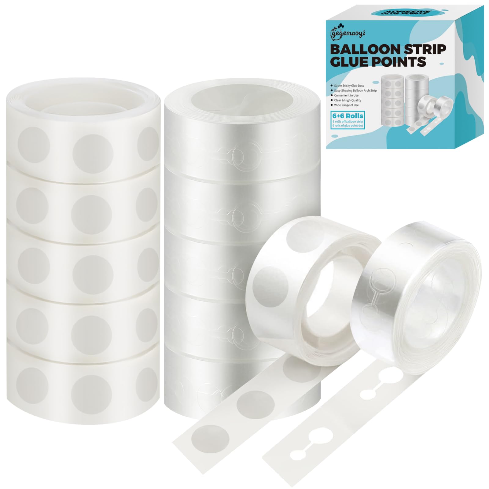 Photo 1 of gegemaoyi Balloon Arch Kit - 98.4ft DIY Balloon Garland Strip with 600Pcs Clear Glue Point Dots, Removable Adhesive Tape for Balloon Arch Decorations, Wedding & Craft Decor