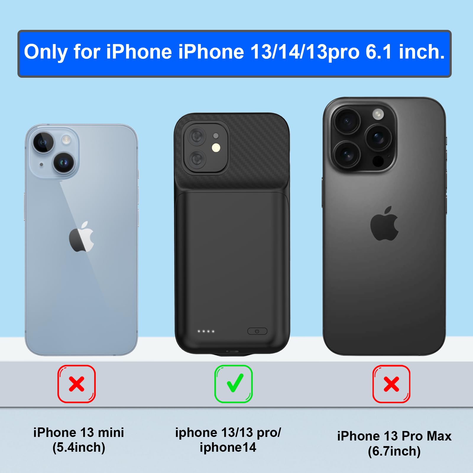 13800mAh Batteria Custodia di Ricarica per iPhone 13/14/13 Pro 6.1 Pollici con Protezione Schermo Nero