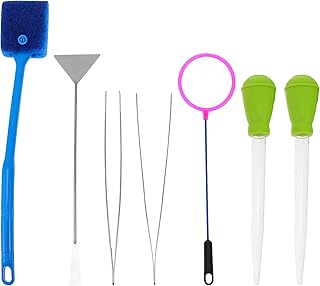 balacoo Cleaning Tool 7pcs Aquarium Aquascaping Tools Kit Fish Tank Stainless Steel Plant Tool Set with Cleaning Brush Tweezers Droppers Shovel Tongs Fishing Net Random Color Spatula Scraper